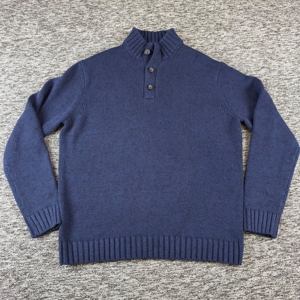 IZOD Sweater Mens XL Navy Blue Button Mock Neck Cotton Blend Knit Pullover
